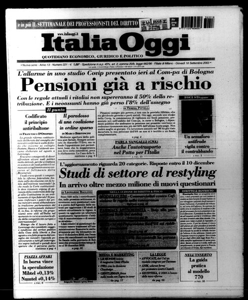 Italia oggi : quotidiano di economia finanza e politica